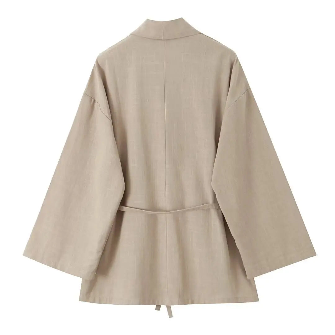 Long-sleeved Lapel Lace-up Kimono Jacket