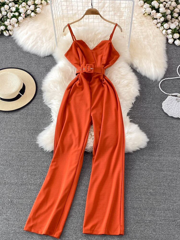 Sleeveless High Waist V-Neck Wide Leg Jumpsuit