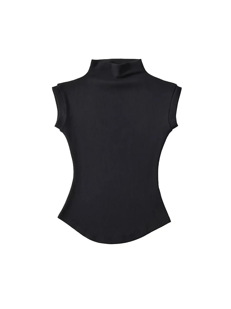 Turtleneck Sleeveless T-Shirts Tops Solid Slim Fit Pullovers Causal Tees Shirts