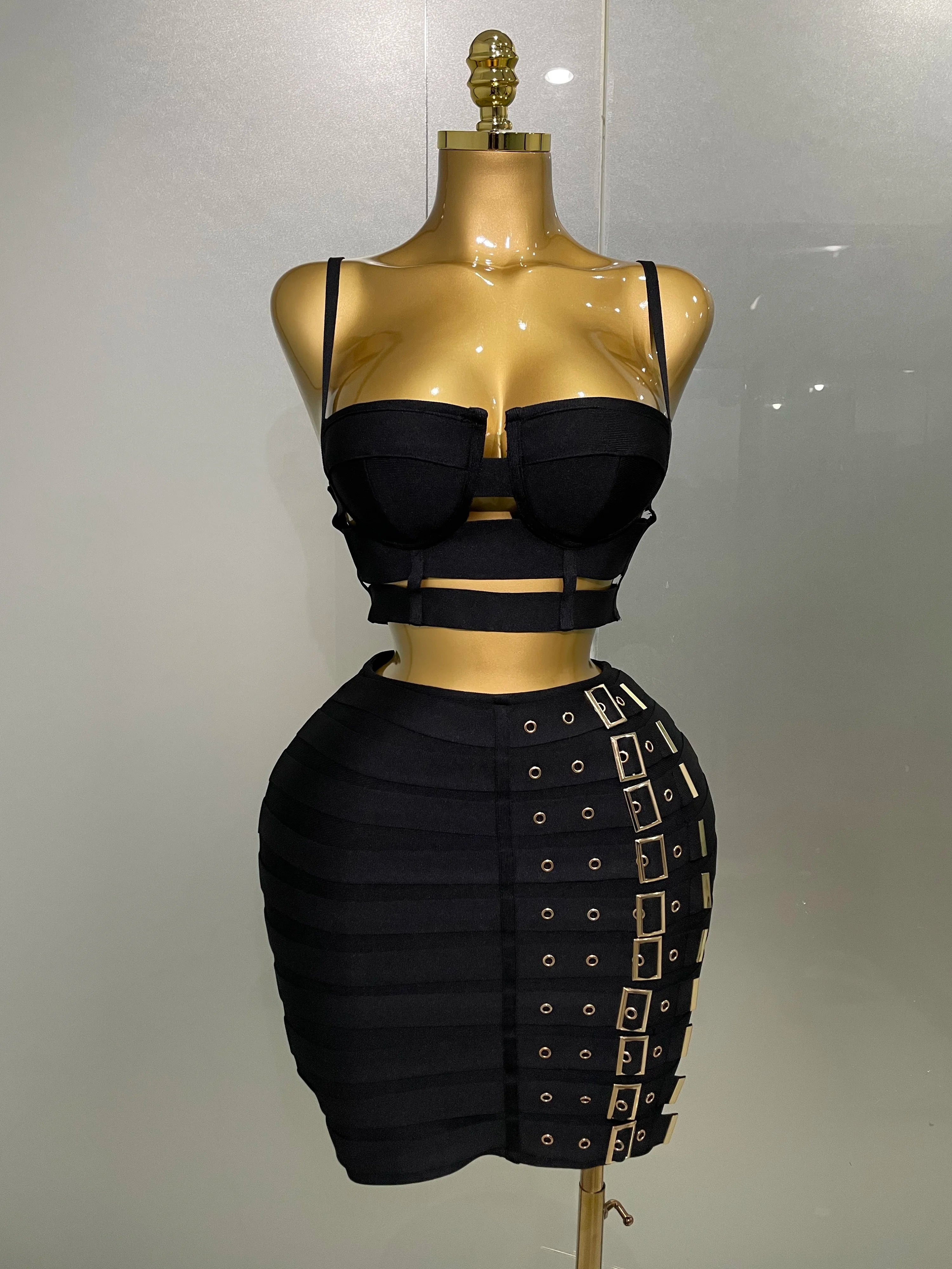 High Quality Bandage Tops Pencil Skirts Two Piece Set