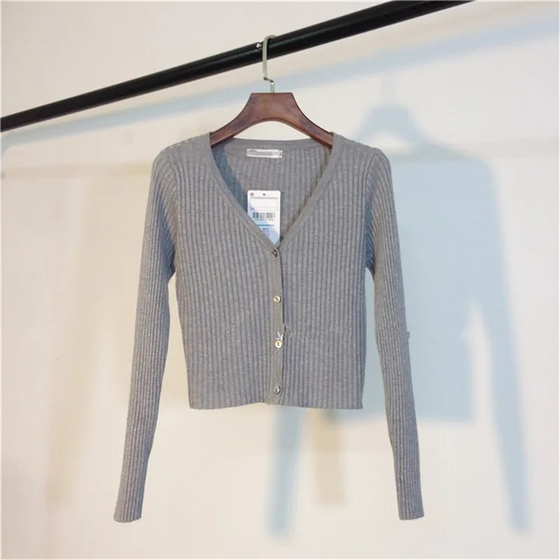 Patchwork Knitted Sweater Long Sleeve Buttons Cardigans