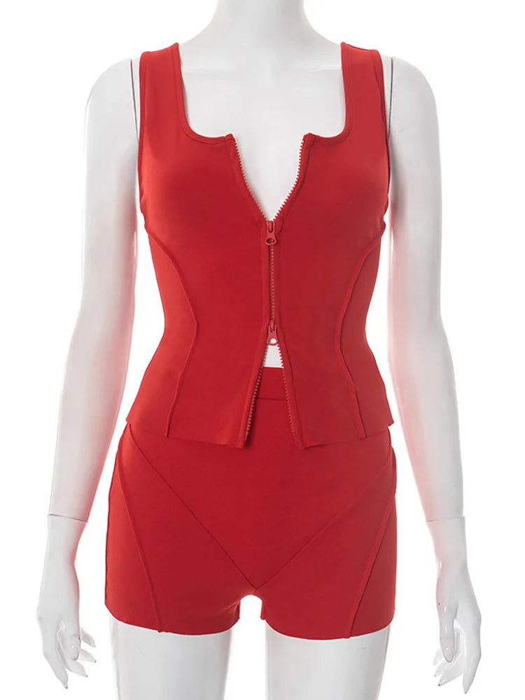 Red Co Ords Sets Crop Top And Matching Shorts Set 2 Piece Outfits