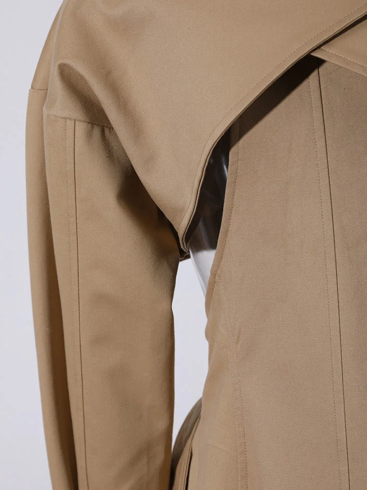 Cut-out Big Size Camel Long Trench Lapel Loose Fit Windbreaker