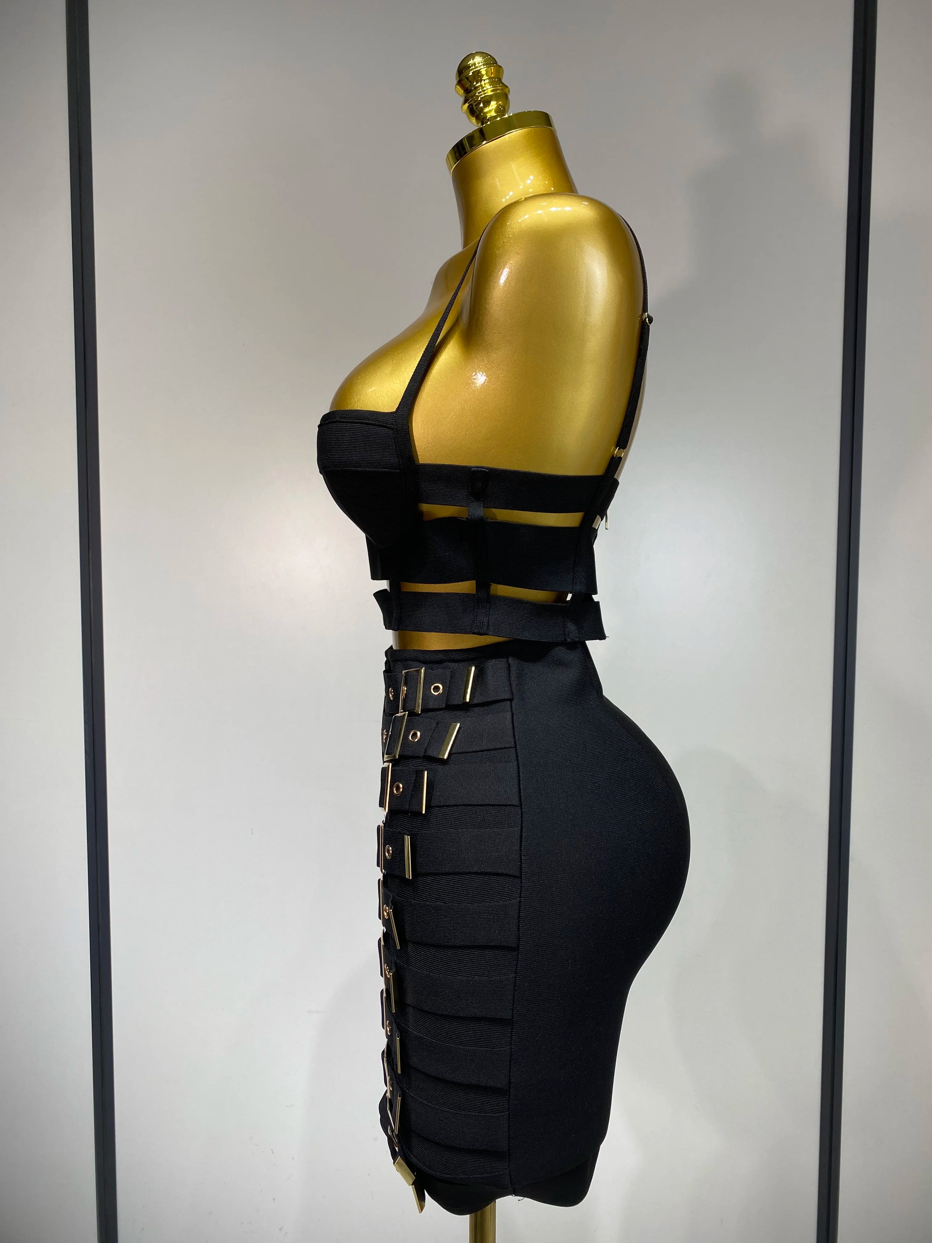 Cut Out Bodycon Bandage Top And Skirt Two Piece