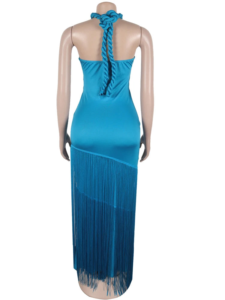 Halter Neck Cut-Out Tassels Night Out Dress