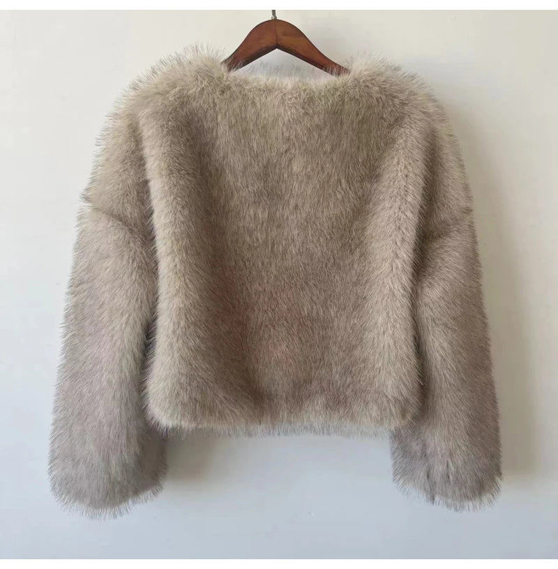 Gardient Cropped Fluffy Short Fur Jacket