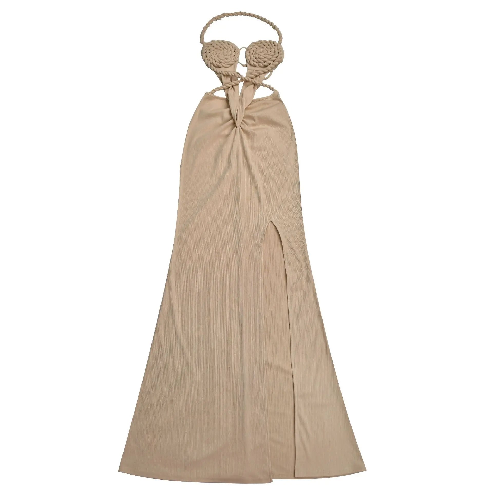 Knit Halter Hollow Backless Slit Bodycon Maxi Dresses