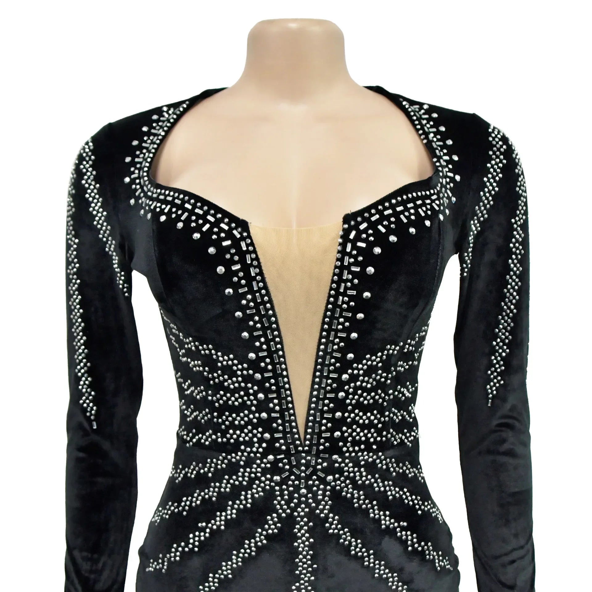 Elegant Diamonds Velvet Long Party Dress