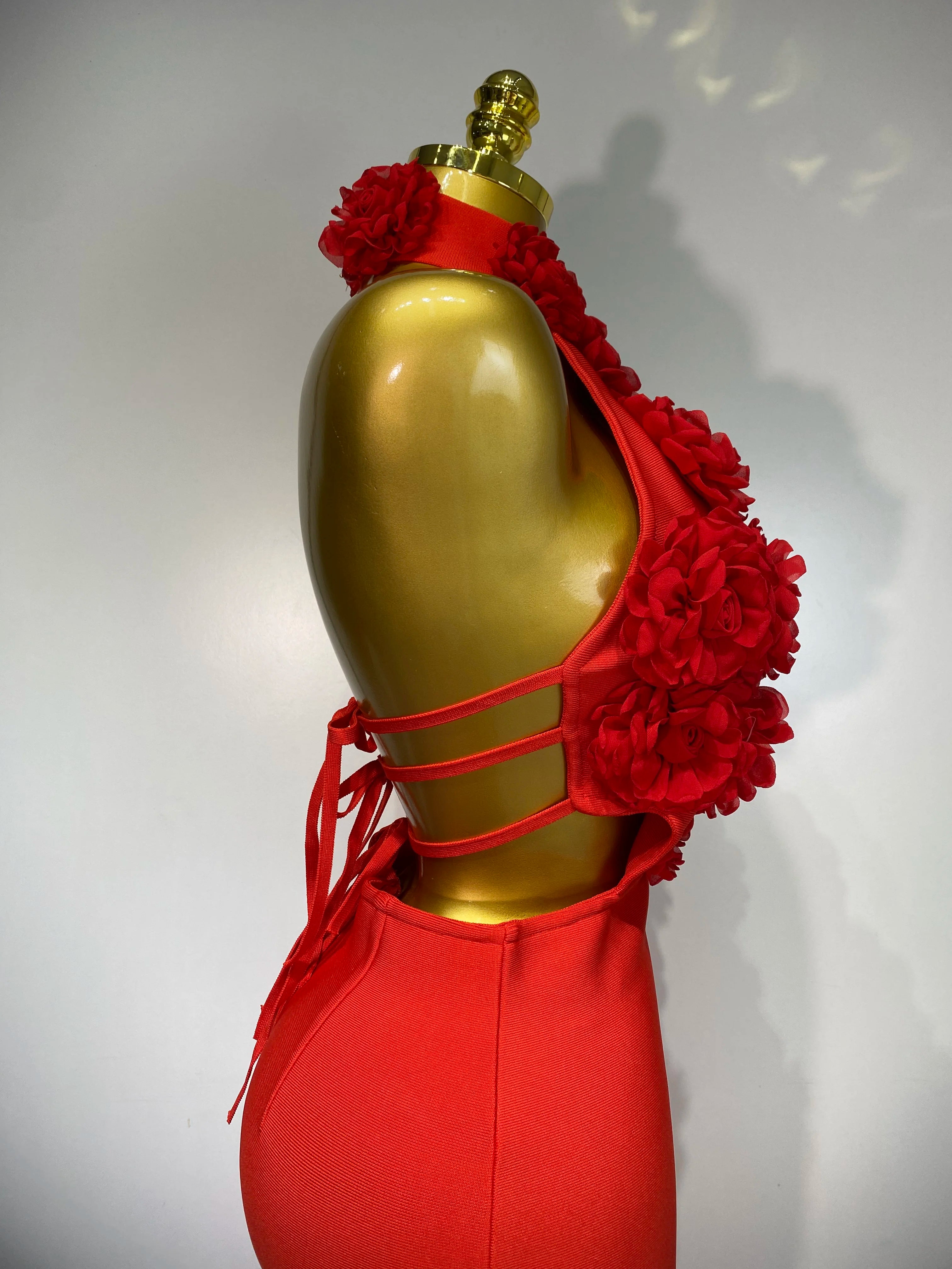 Halter Hollow Out Flowers Bodycon Bandage Luxury Dress