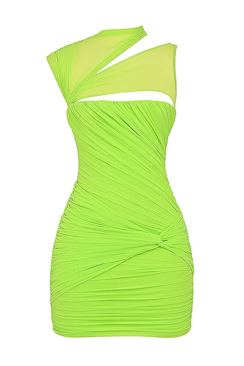 Pleated Mesh Zipper Hollow Out Sleeveless Bodycon Dress