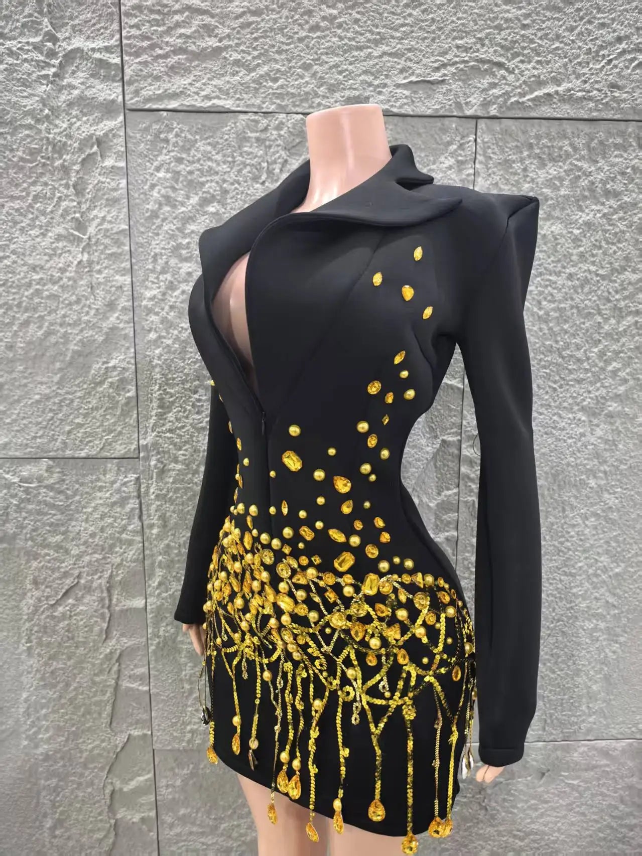 Long Sleeve Deep V-Neck Bodycon Blazer Dress