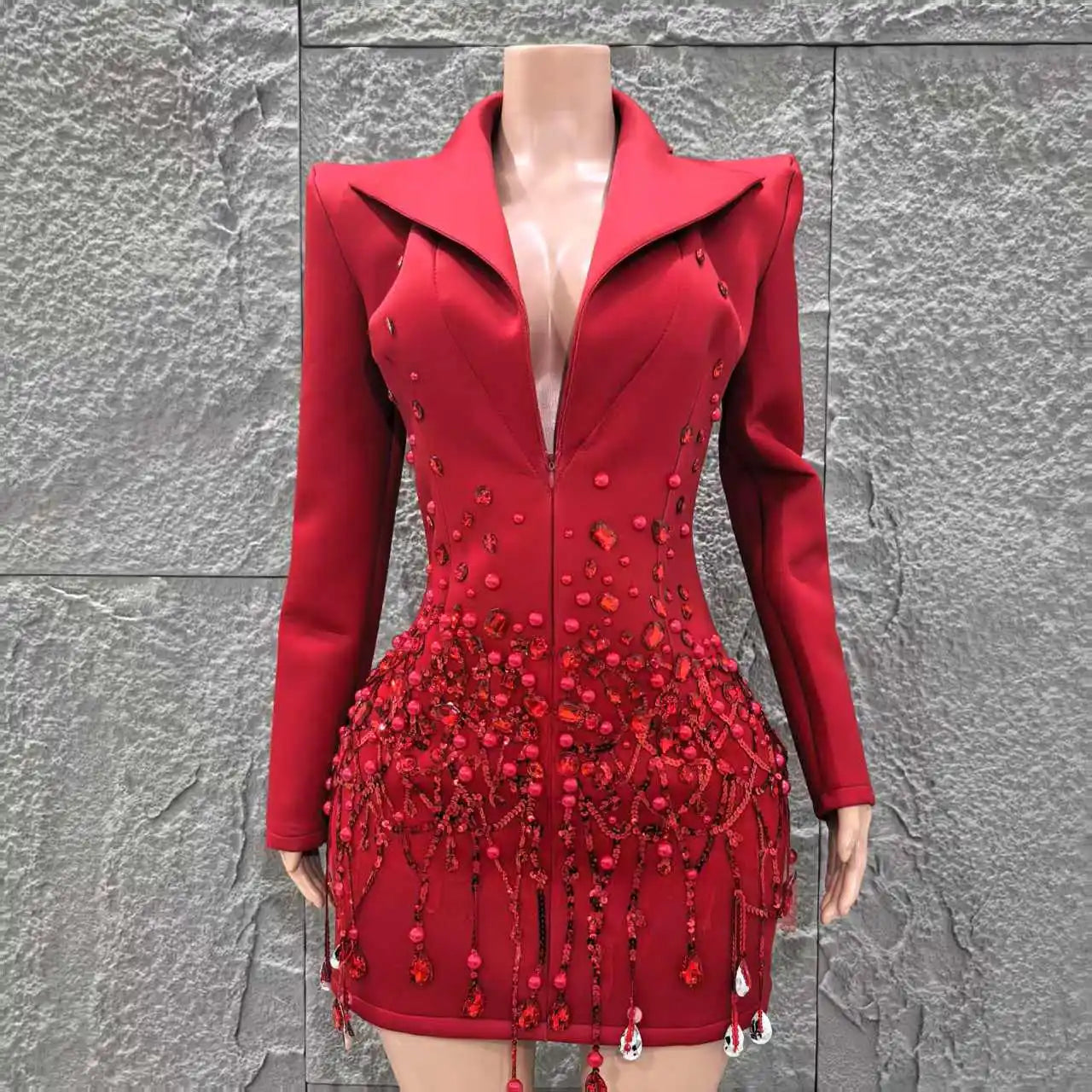 Long Sleeve Deep V-Neck Bodycon Blazer Dress