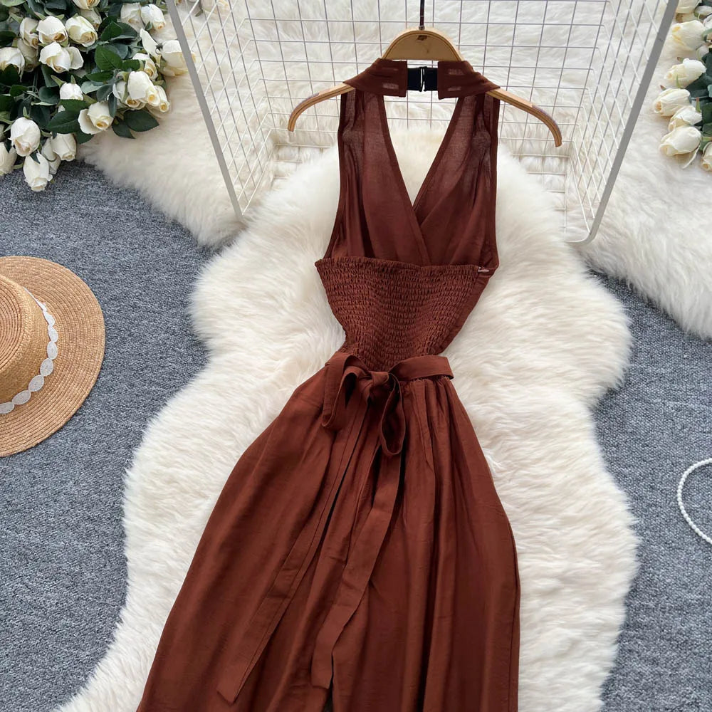 Backless Halter Lace Up Draped Chic Jumpsuit