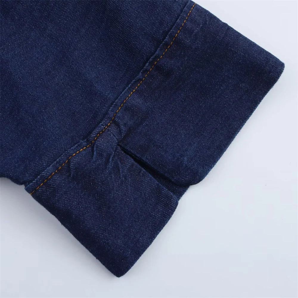 Denim Set Loose Fit Button Down Shirt With Wide Leg Pants