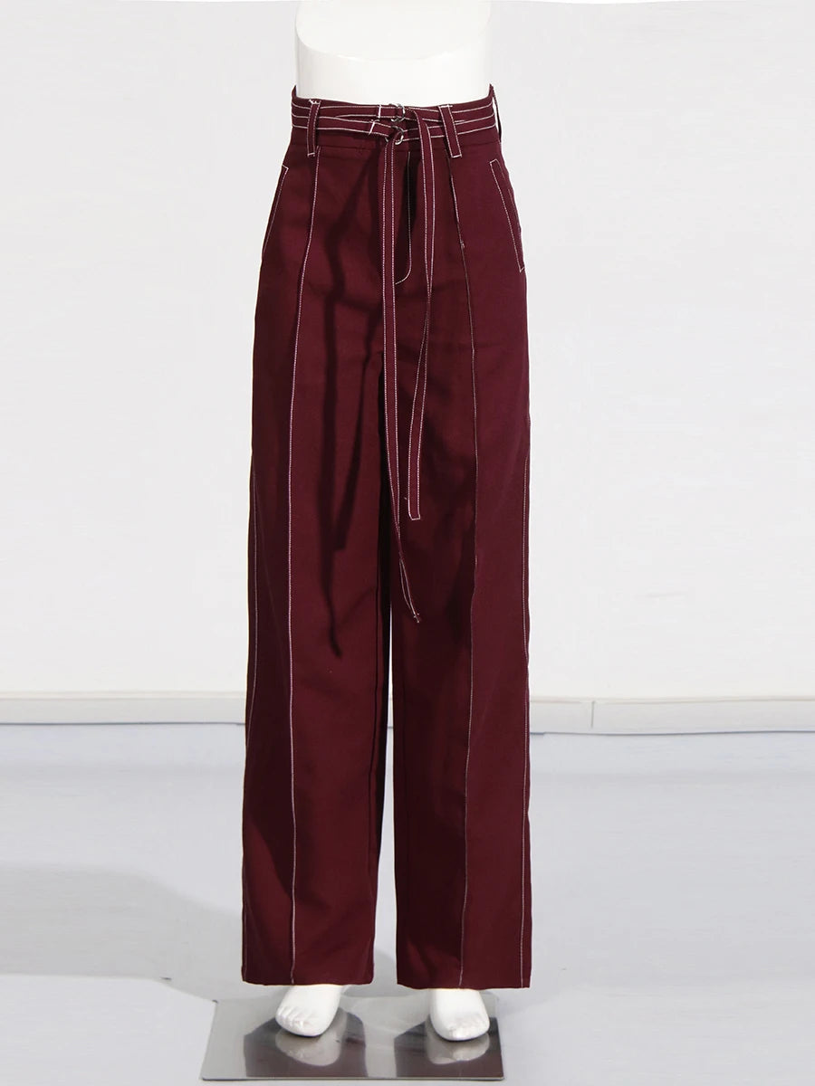 Two Piece Set Notched Collar Long Sleeve Top High Waist Straight Pant Temperament Sets