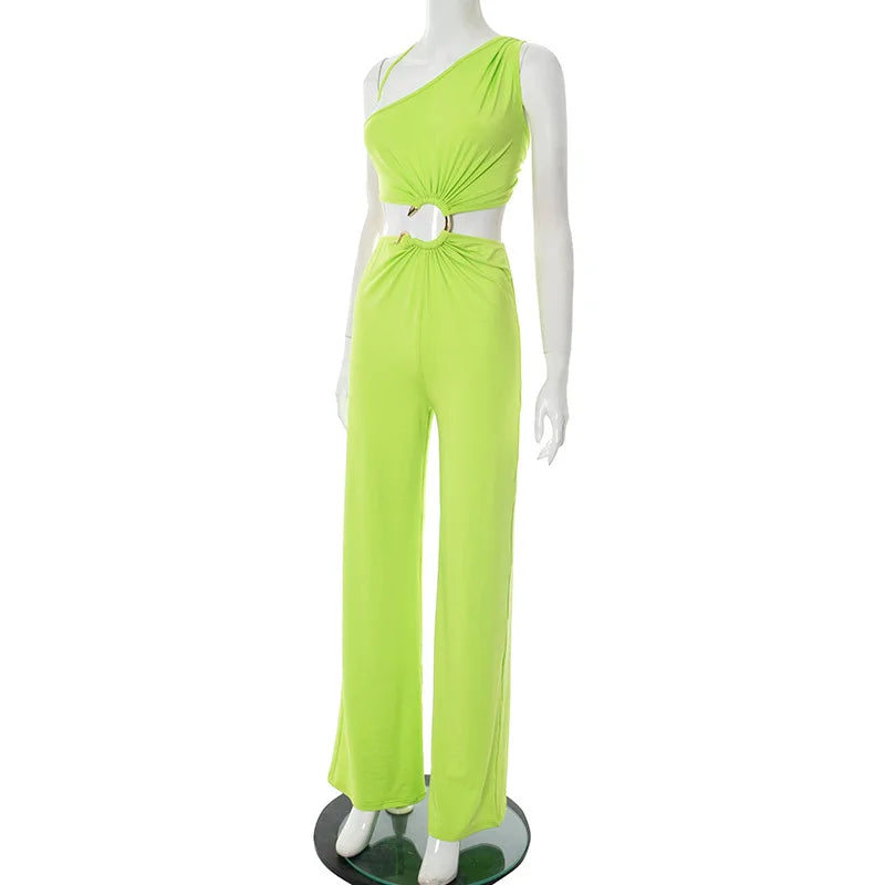 Oblique Shoulder Backless Straight Sleeveless Jumpsuits