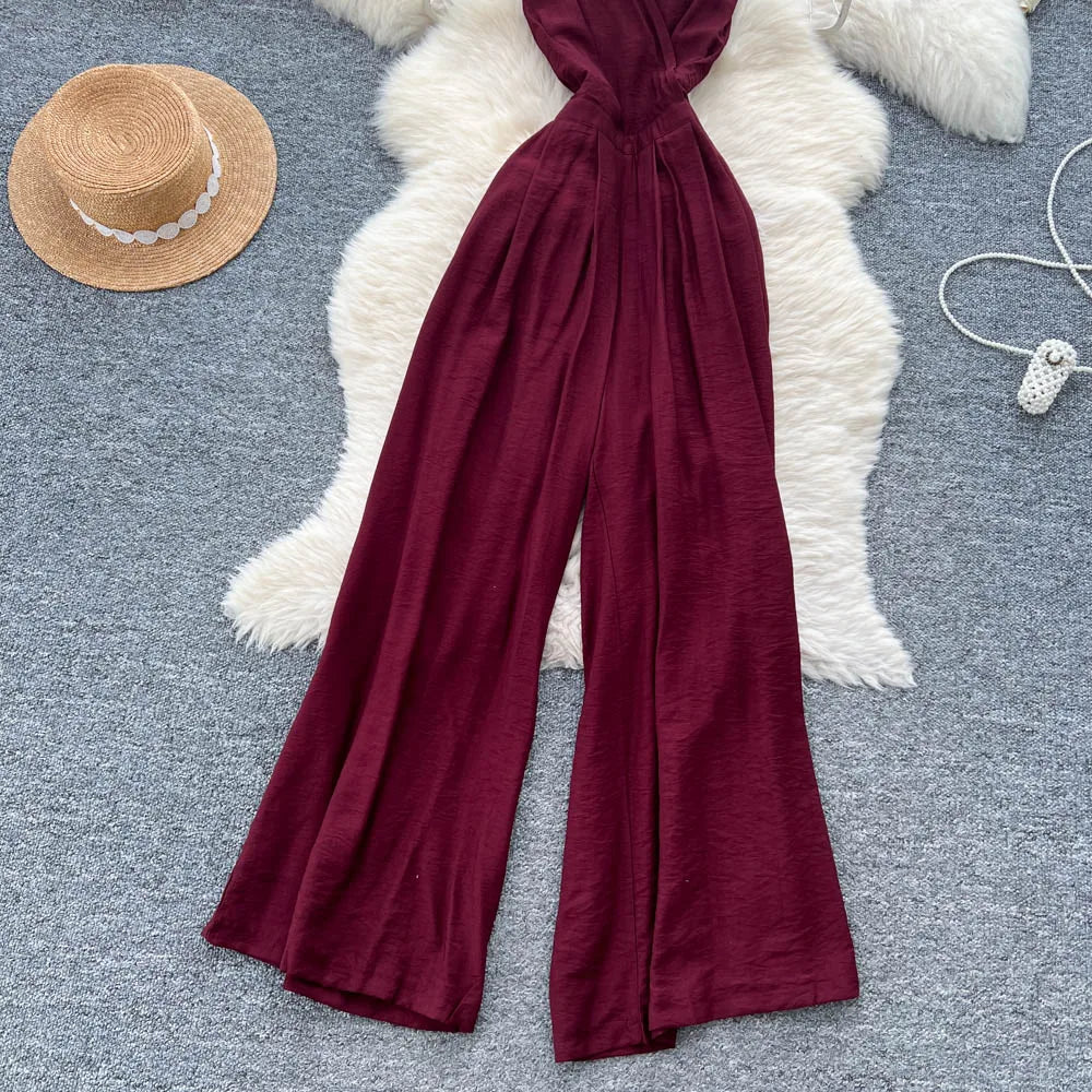 Backless Halter Lace Up Draped Chic Jumpsuit