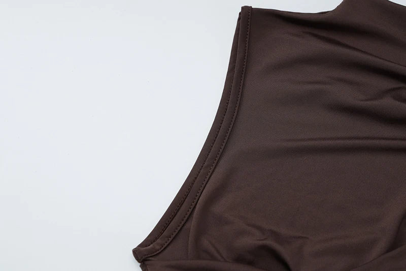 Elegant Turtleneck Sleeveless High Waist Pleated Irregular Draped Ruched Sexy Mini Dress