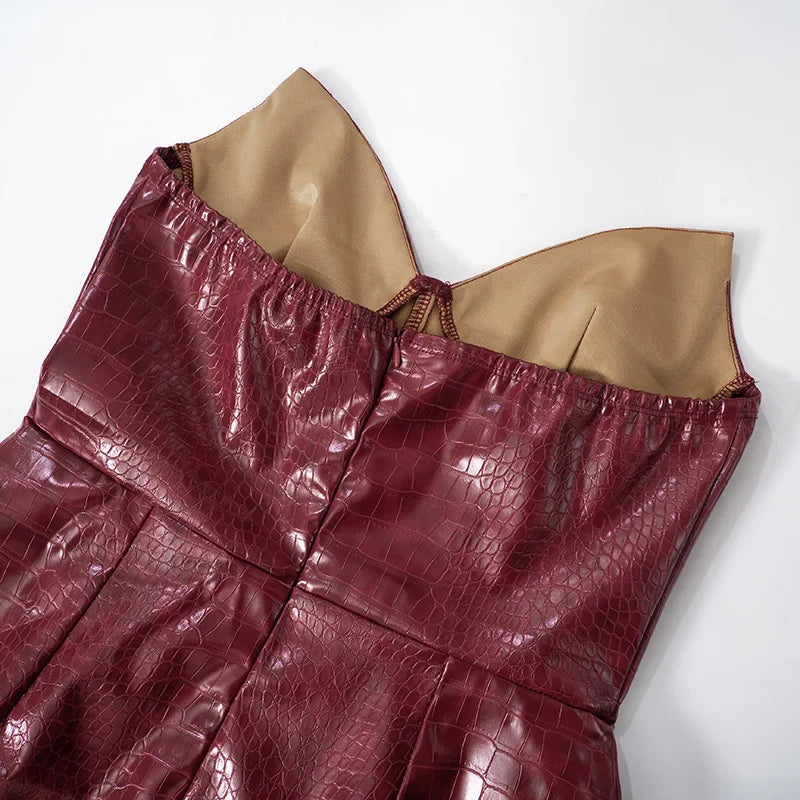 Luxury Leather Strapless Chic Y2K Cocktail Dress