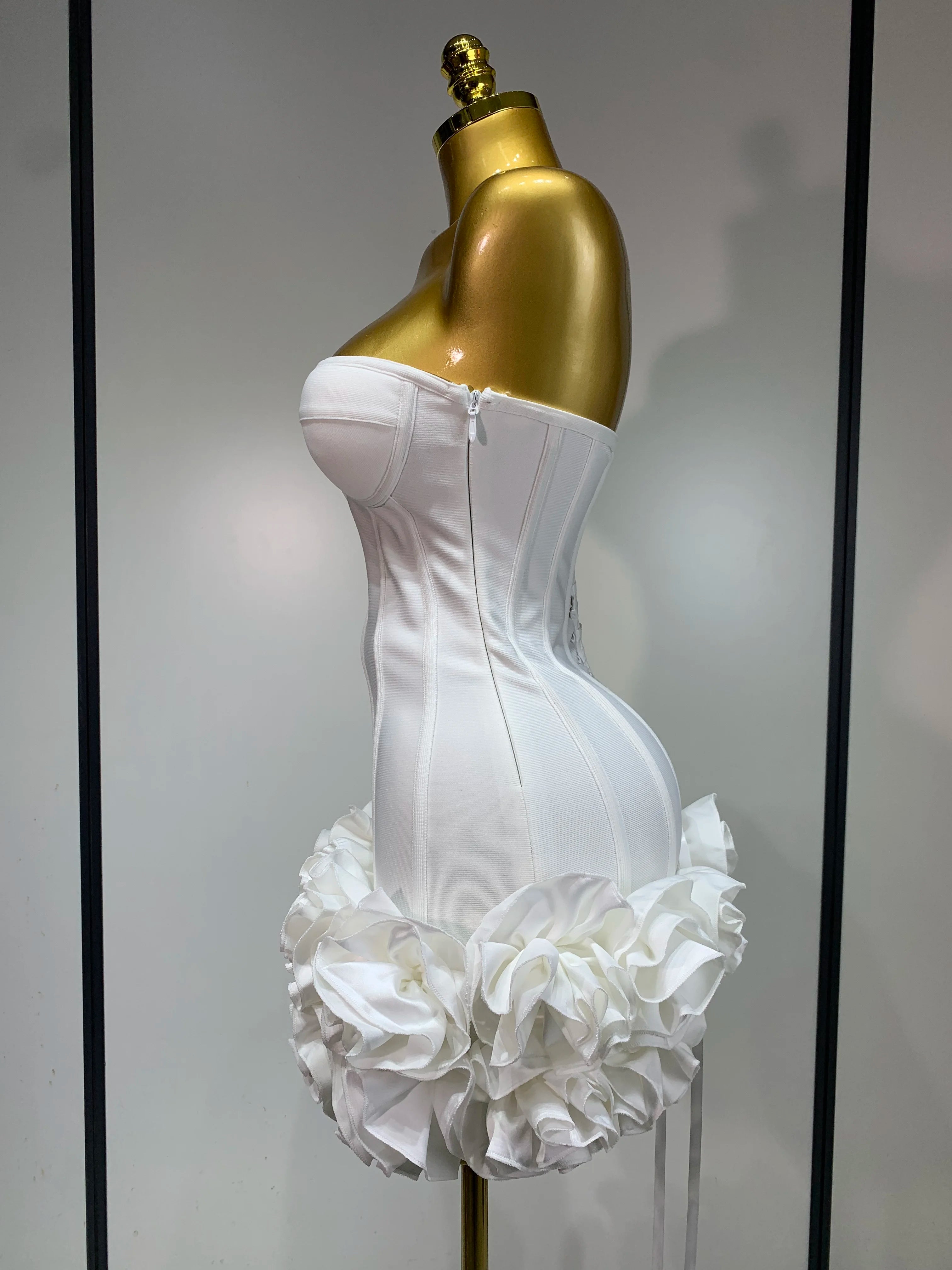 Strapless Bodycon Flowers Mini Bandage Dress