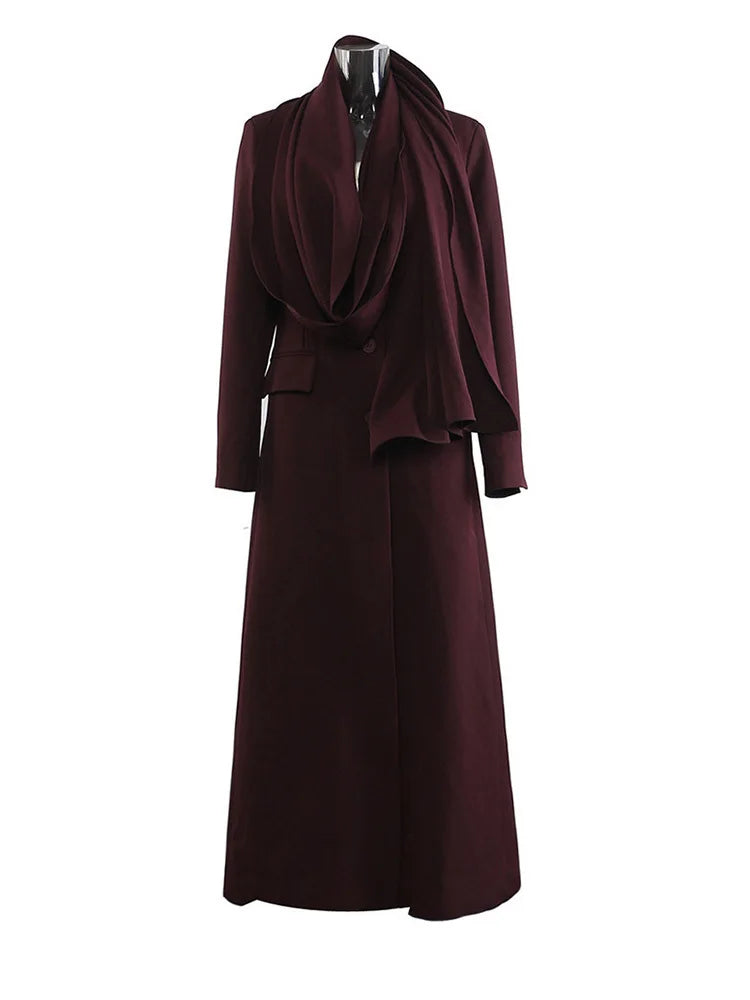Elegant Scarf Collar Long Sleeve Blazer Jacket