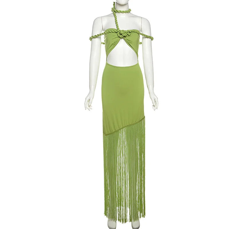 Strapless Tassel Off-shoulder Sleeveless Maxi Long Dress
