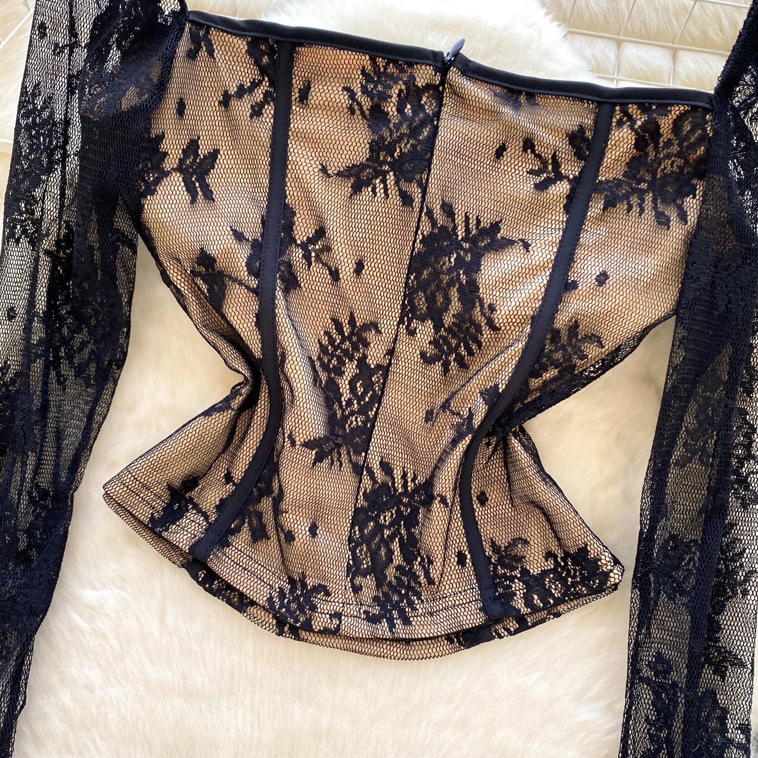 Lace Long Sleeves Sheer Blouse