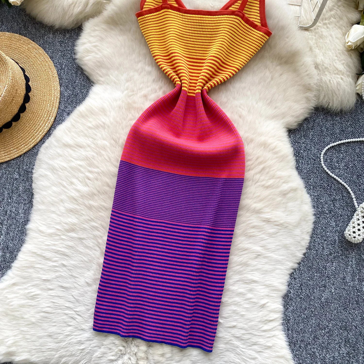 Chic Knit V Neck Sleeveless Elastic Sheath Sundress