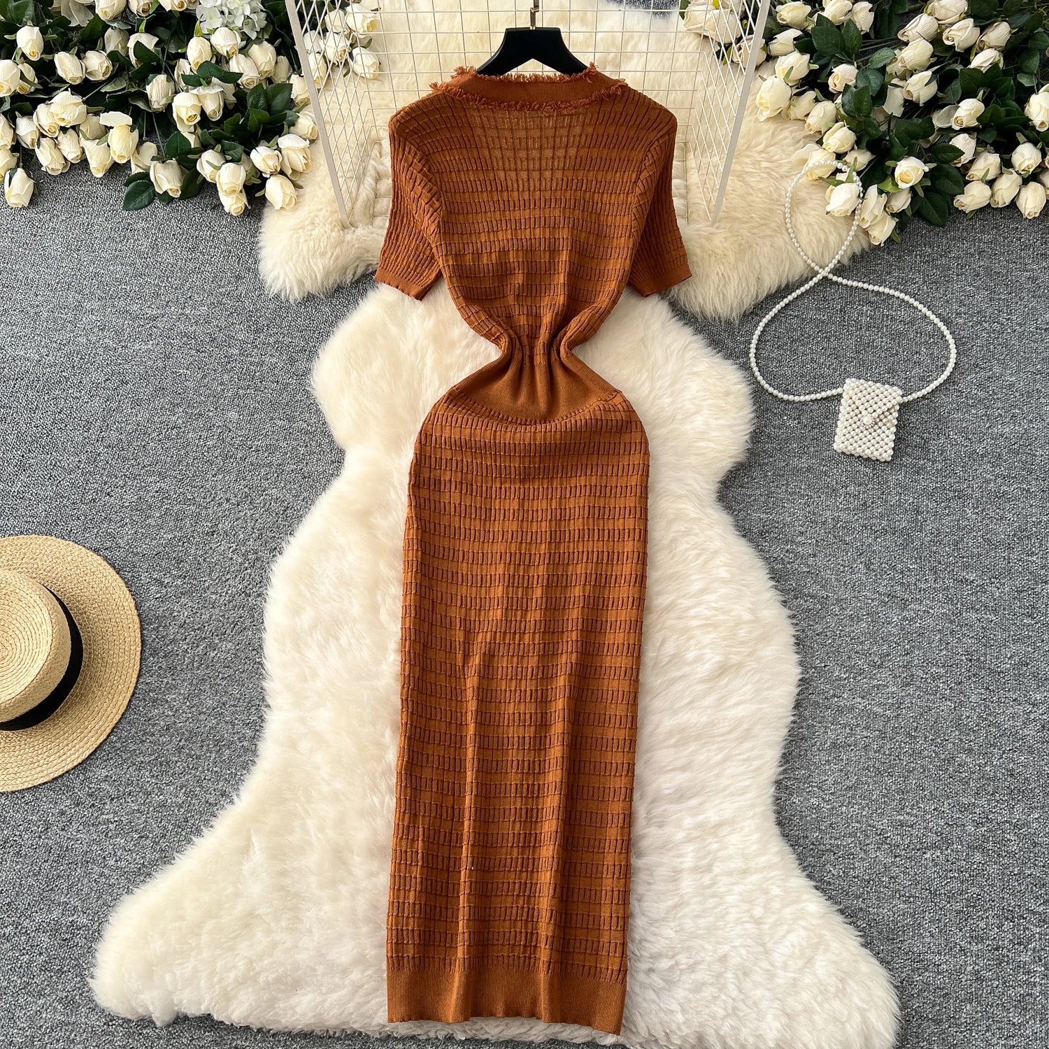 High Quality Elastic Knitted Vintage Long Sundress