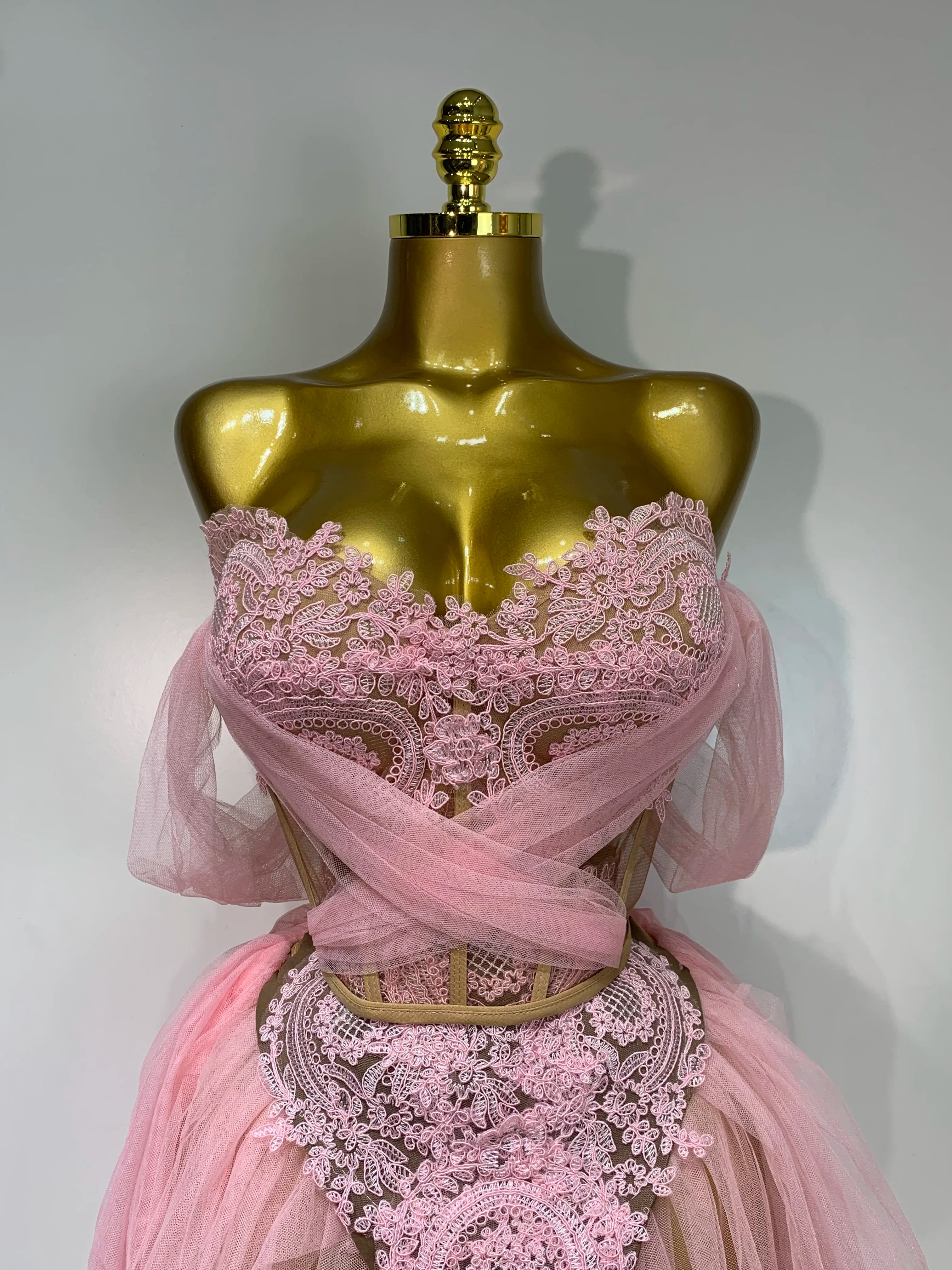 Strapless Mesh Two Pieces Set Prom , Nightclub, Birthday Set