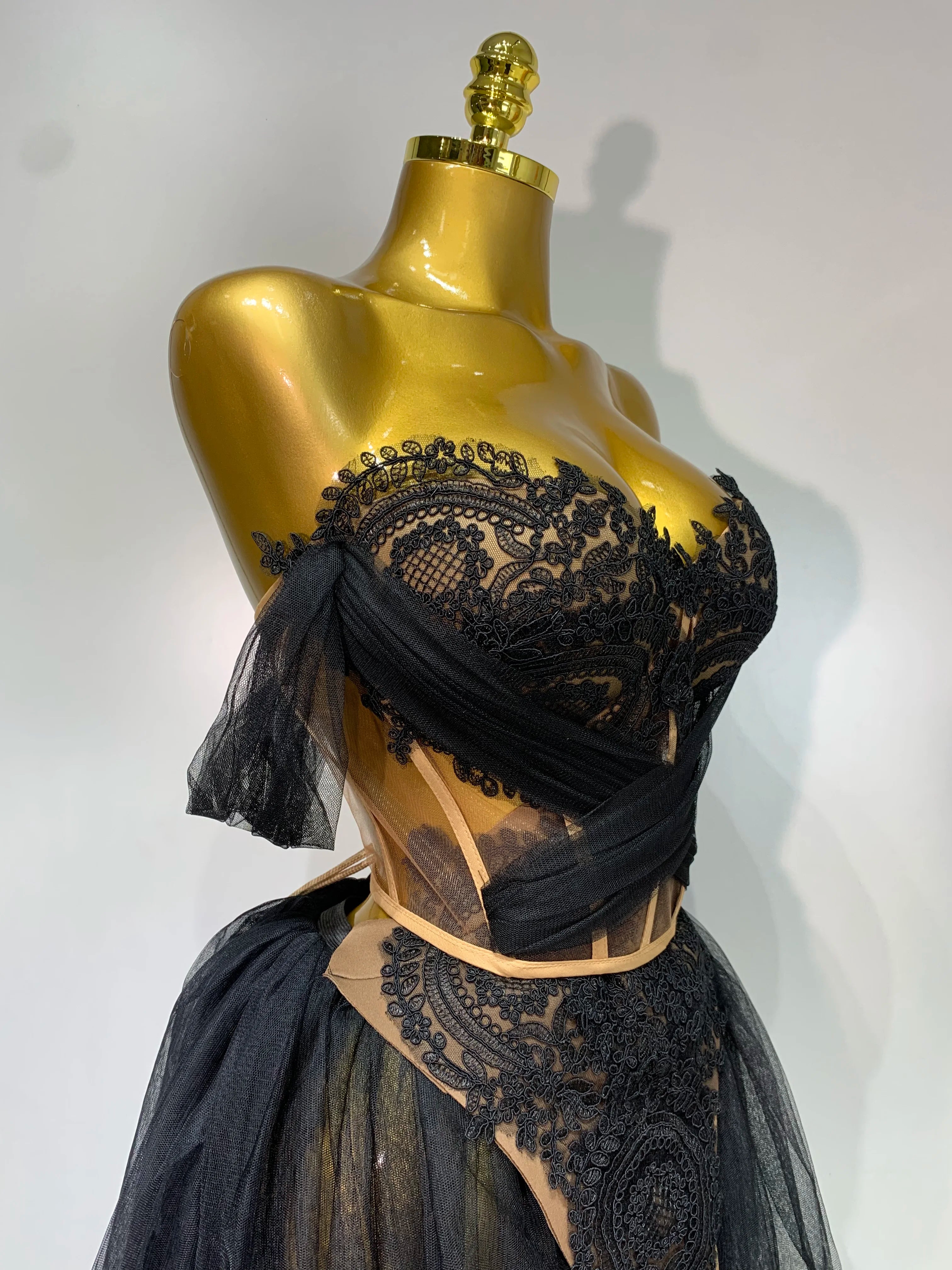 Backless Mesh Top Skirt Two Pieces Set Luxury Dress