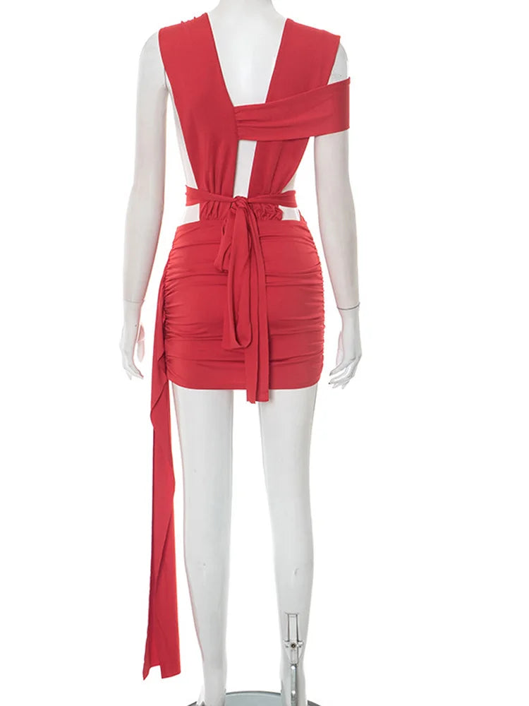 Cut Out O-Rings Metal Hollow Out Long Straps Slim Dress