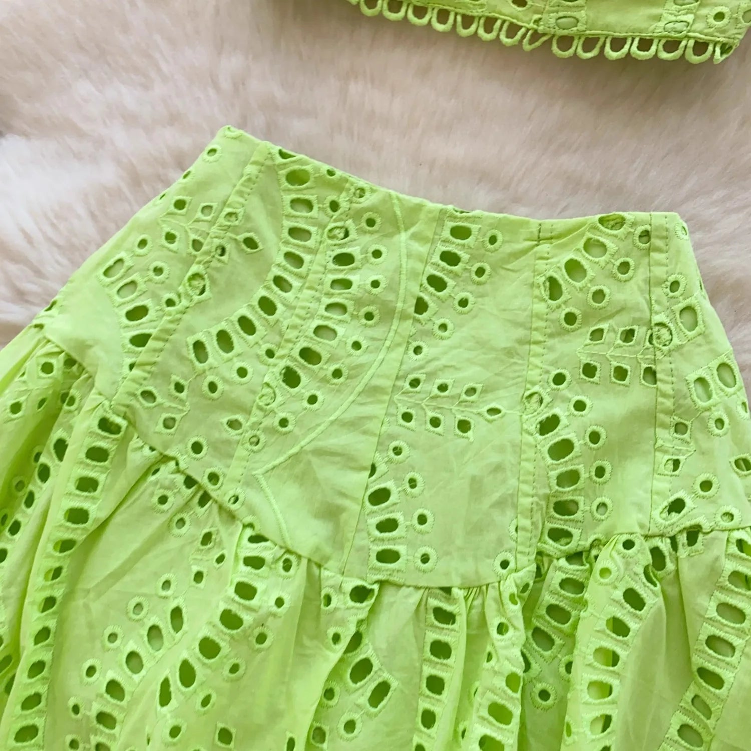 Y2k Elastic Backless Crop Top + High Waist Mini Skirts Hollow Out Two Piece Set