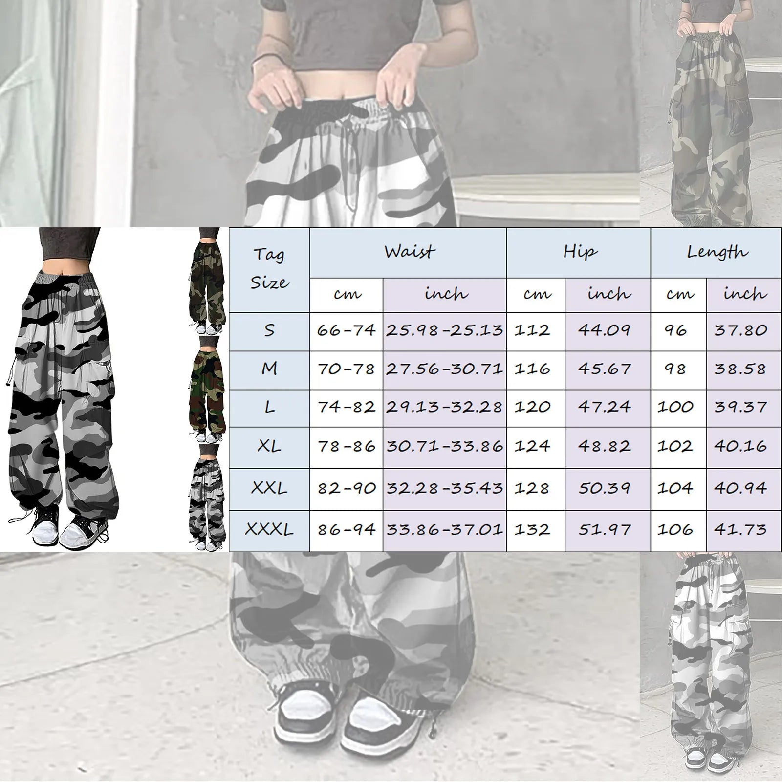 Camouflage Cargo Pants Streetwear Hip Hop Baggy Casual Drawstring Joggers Pockets Loose Wide Leg Sweatpants Trousers