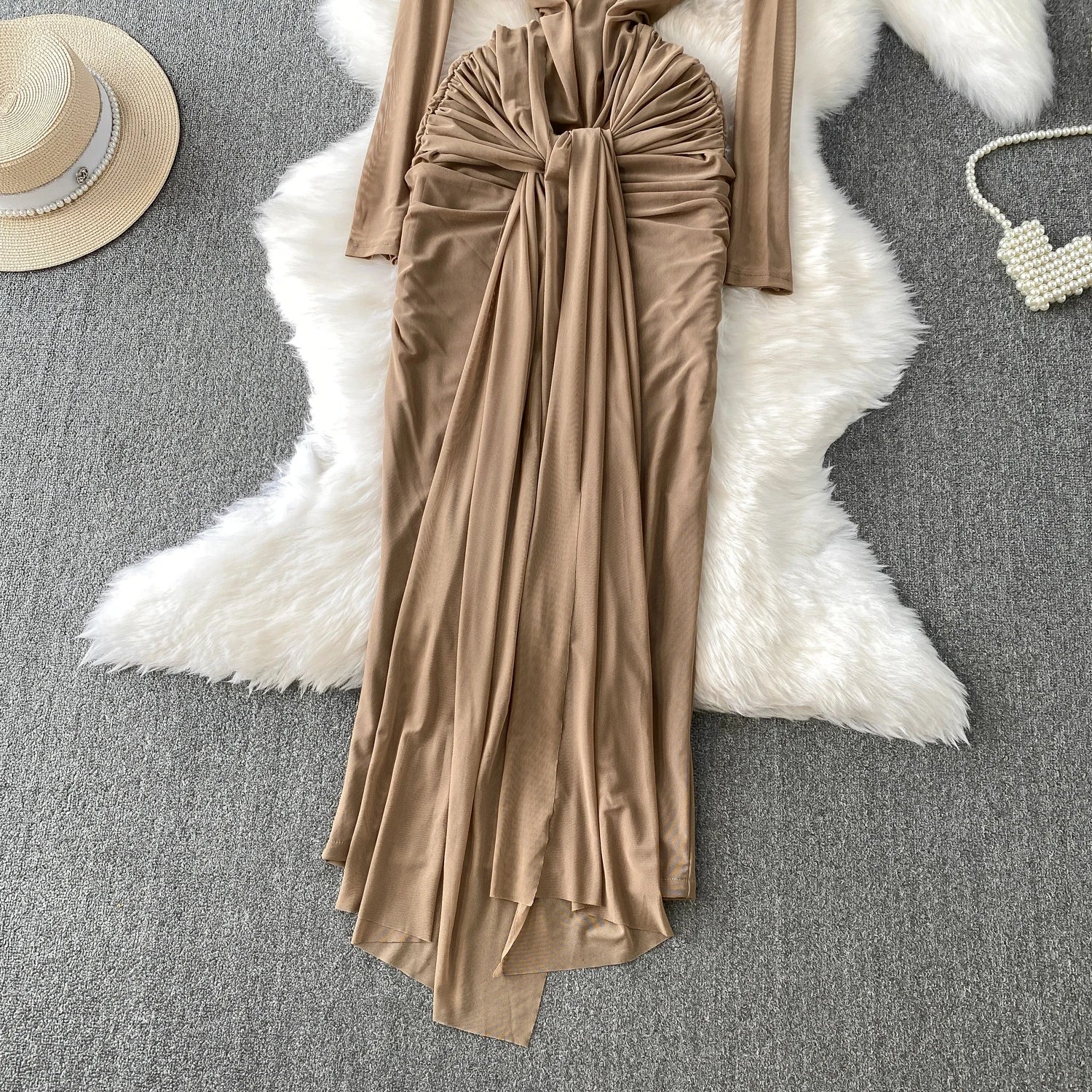 Elegant chic Spliced pleated Vintage Dress