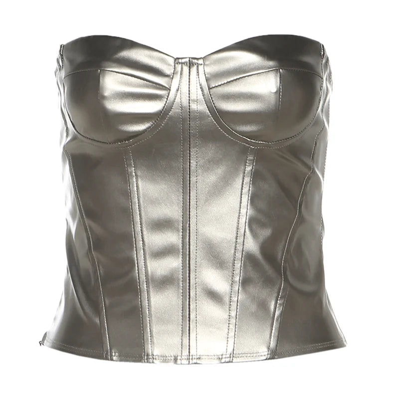 Y2K Leather Corset Tube Tops
