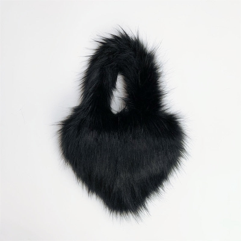 Faux Fur Heart Shaped Shoulder Bag