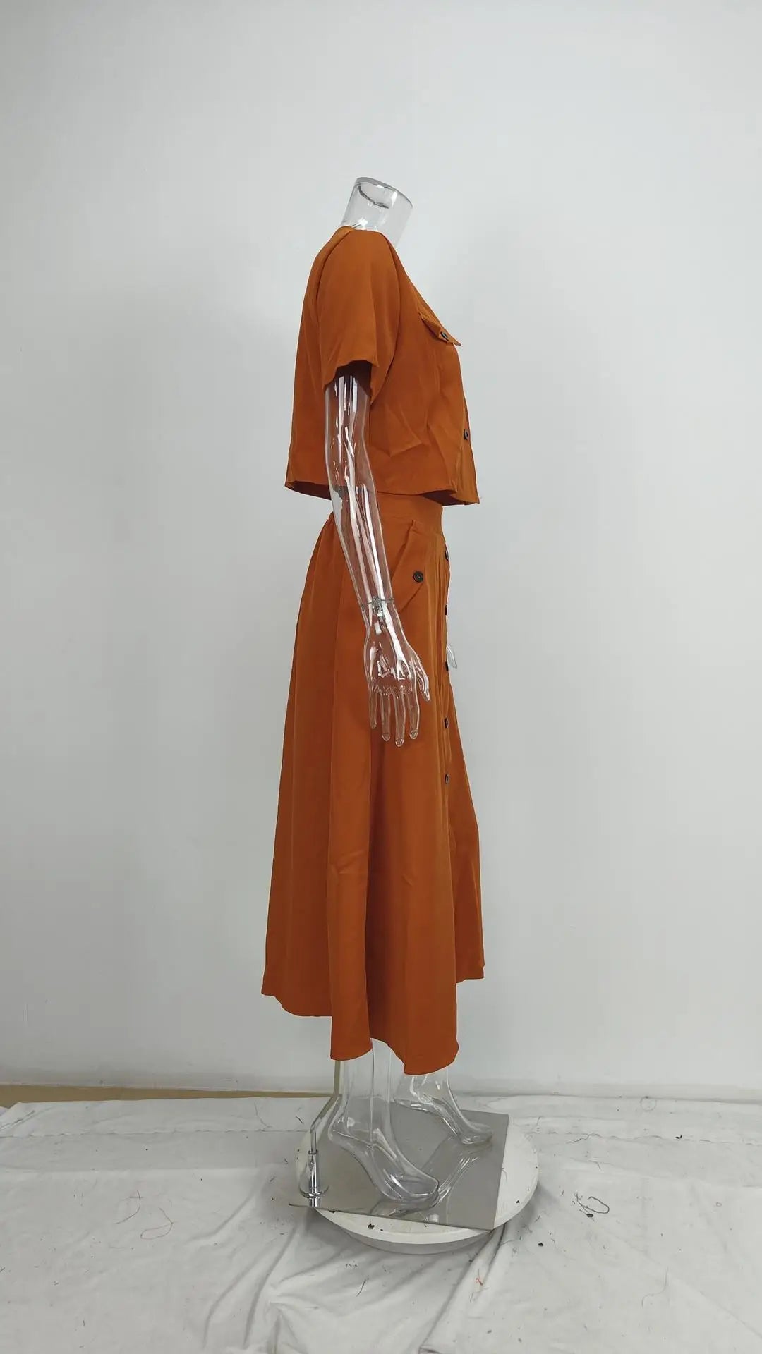 Elegant Crop Shirt Skirt Two Piece Sets Office Wear
