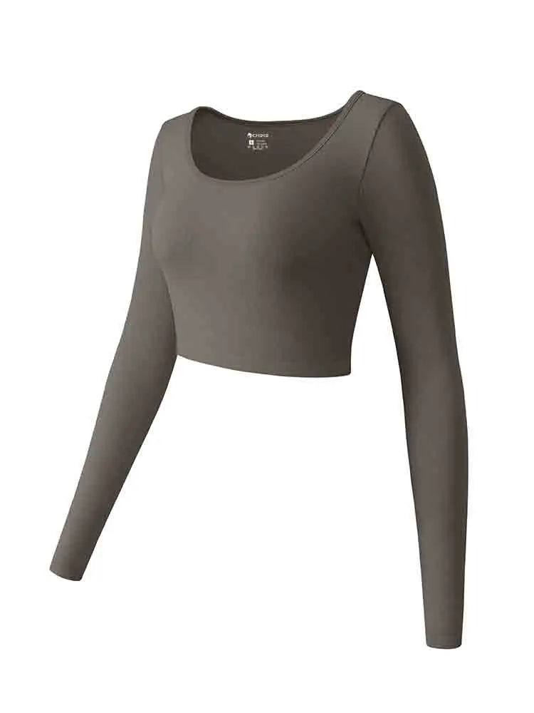 Long Sleeved Round Neck Seamless Tops T-shirt