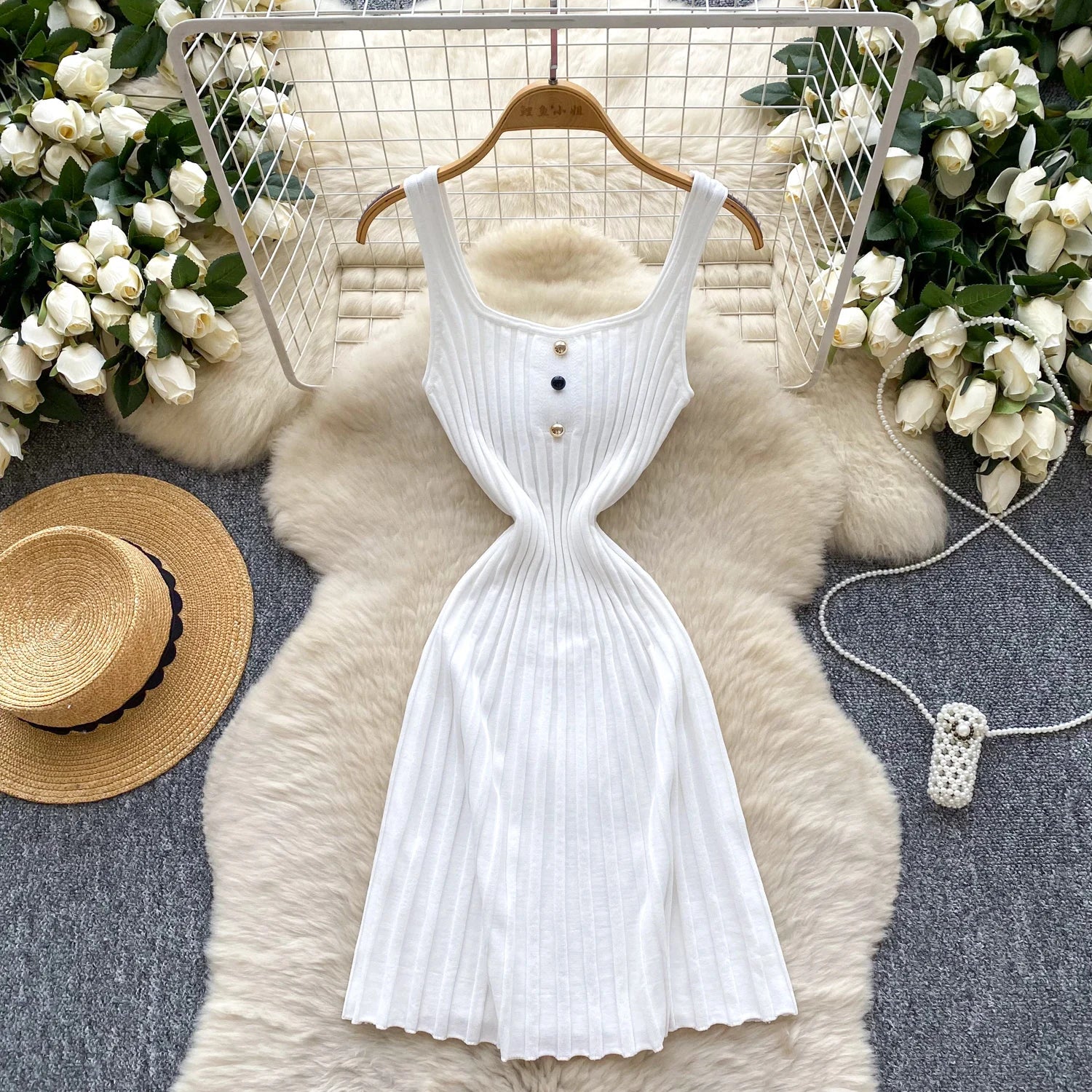 Vintage Sleeveless Elastic French Style Dress