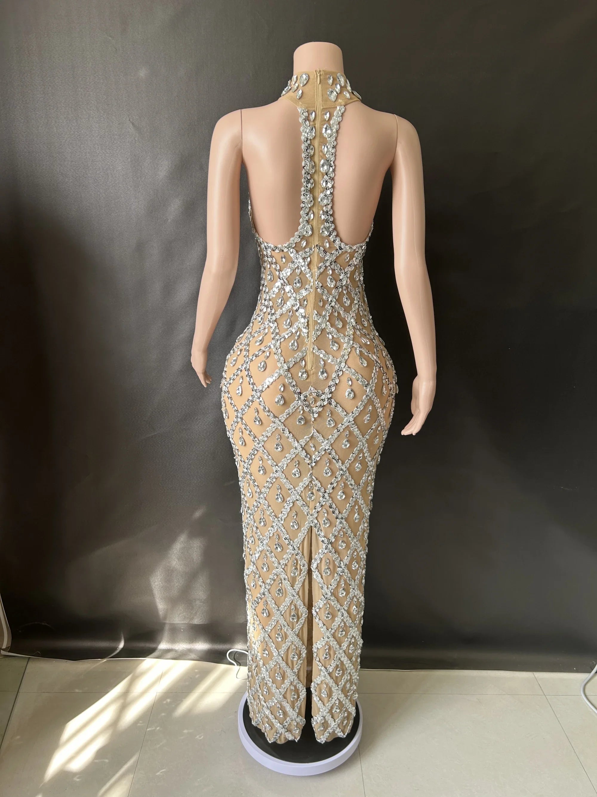 Prom Birthday Dress Transparent Rhinestone Sequins Dress