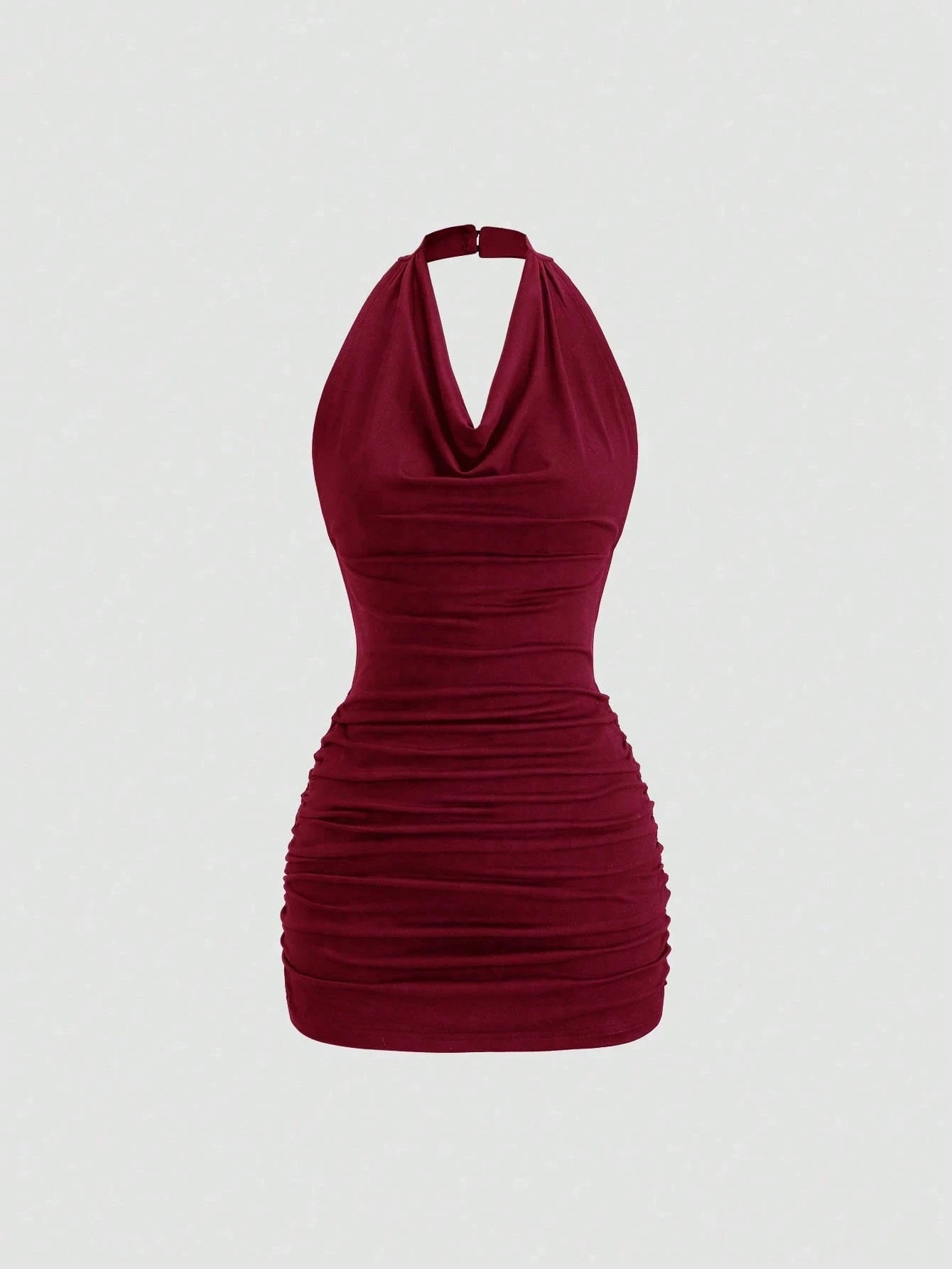 Backless Pleating V-Neck Back Tie Halter Slim Fit Mini Dress