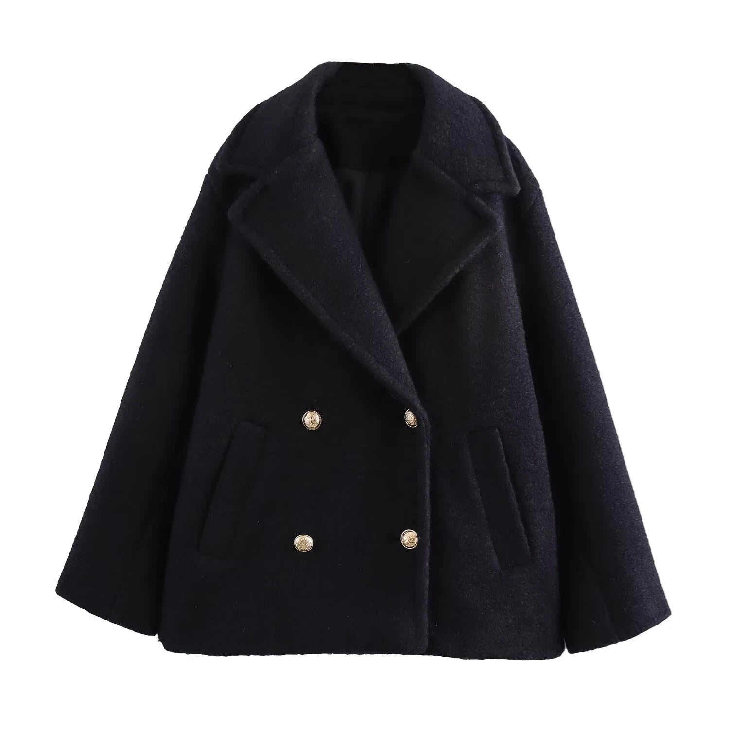 Double Breasted Lapel Long-Sleeved Warm Short Coat