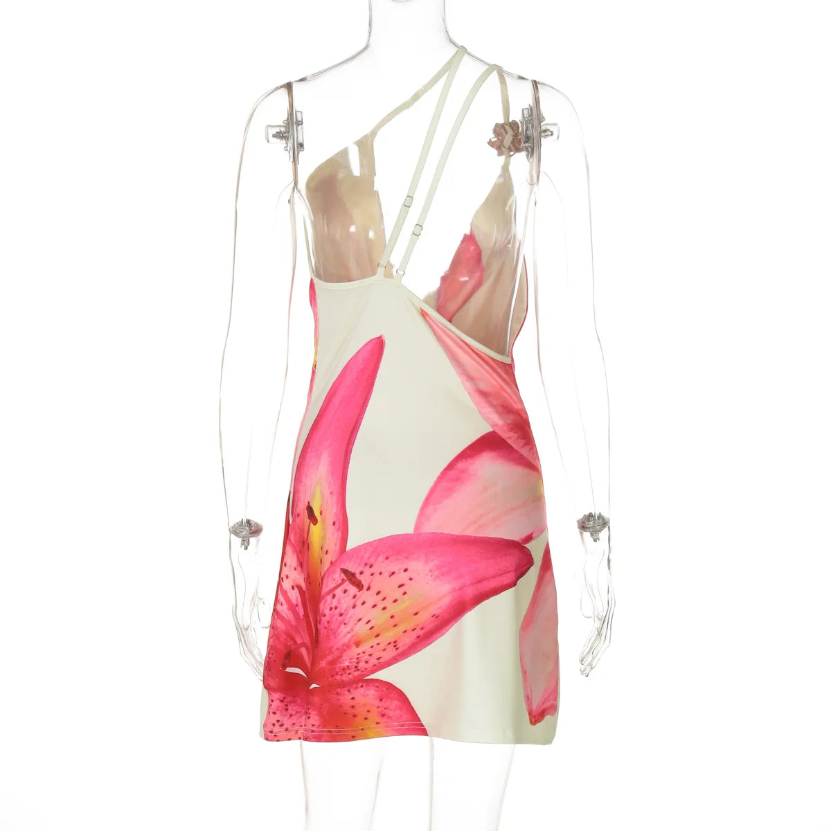One-shoulder Printed High Waist Draped Swinging Collar Dress