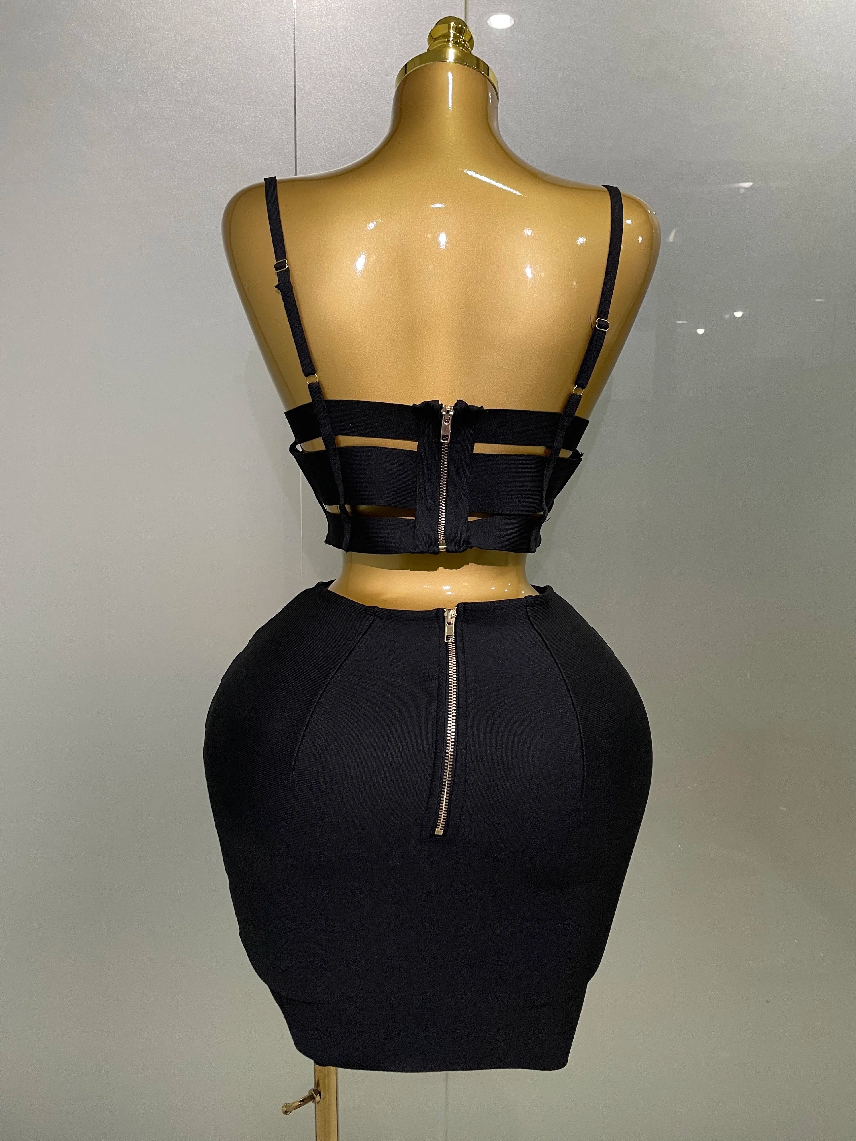 High Quality Bandage Tops Pencil Skirts Two Piece Set