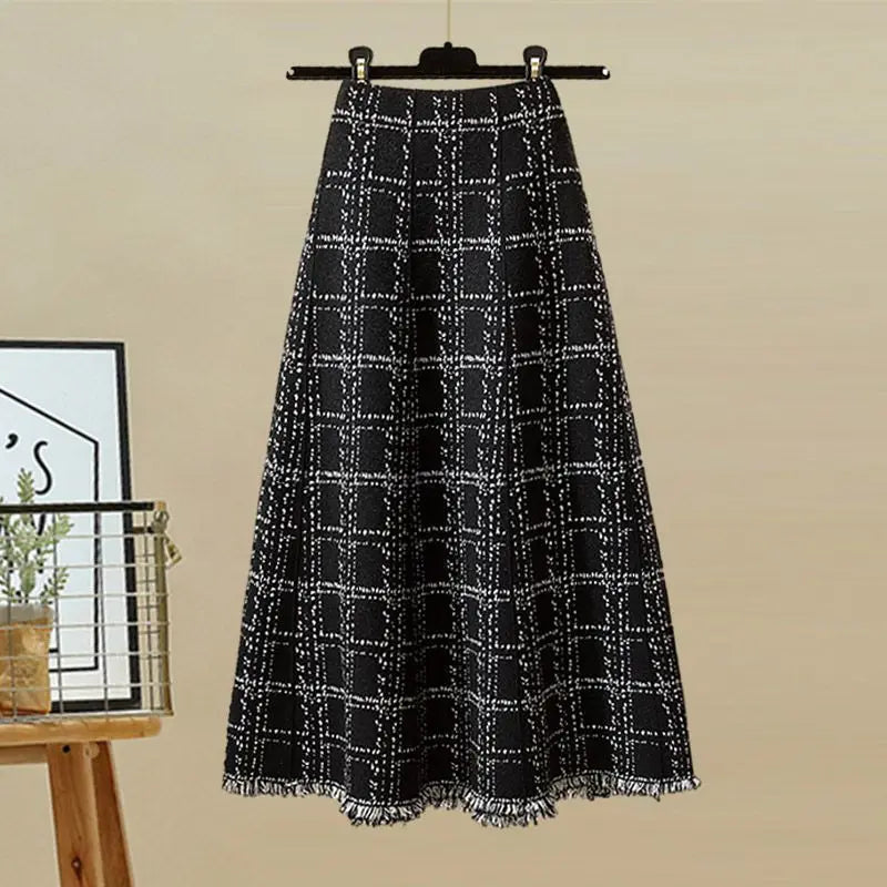 Bow Tie Cardigan Plaid Skirt Two-piece Set