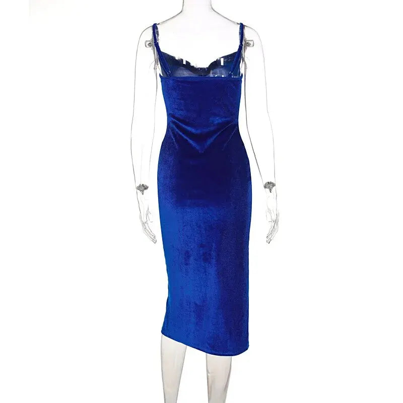 Elegant Party Club Evening Velvet Bodycon Midi Dress