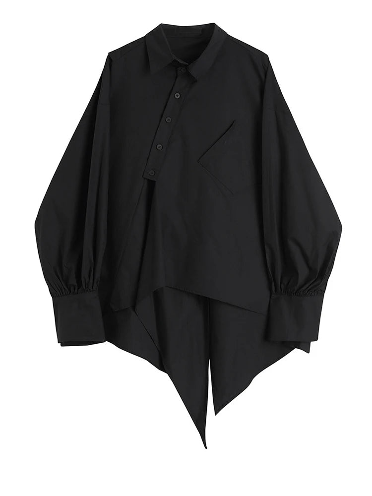 Irregular Big Size Lapel Long Sleeve Loose Fit Women's Blouse