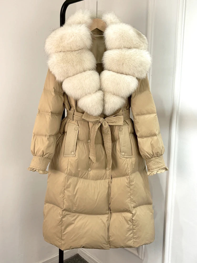 Real Natural Fox Fur Collar Duck Down Coat