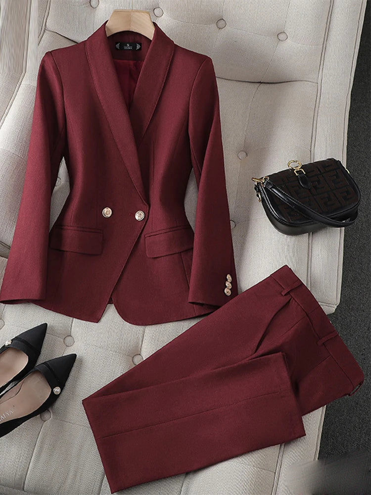 Double Breasted Turn Down Collar Blazers Solid Casual Pant Suits